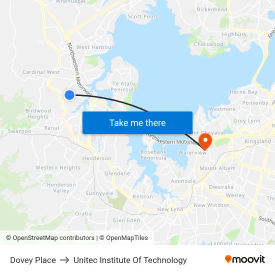 Dovey Place to Unitec Institute Of Technology map