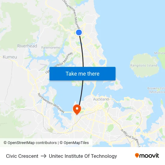 Civic Crescent to Unitec Institute Of Technology map