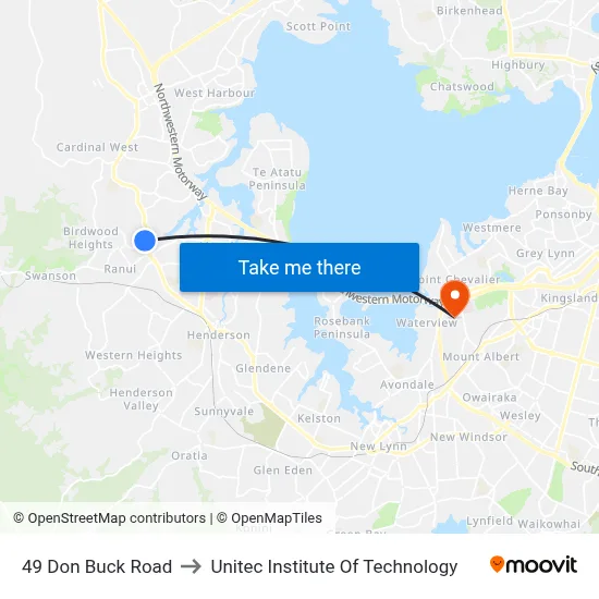 49 Don Buck Road to Unitec Institute Of Technology map