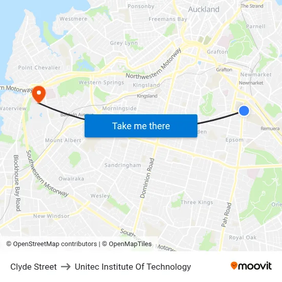 Clyde Street to Unitec Institute Of Technology map