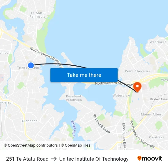 251 Te Atatu Road to Unitec Institute Of Technology map