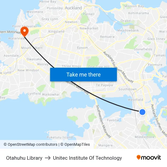 Otahuhu Library to Unitec Institute Of Technology map