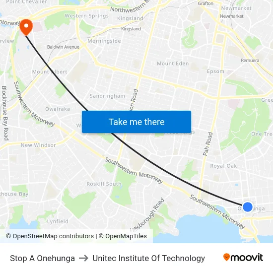 Stop A Onehunga to Unitec Institute Of Technology map