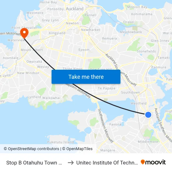 Stop B Otahuhu Town Centre to Unitec Institute Of Technology map
