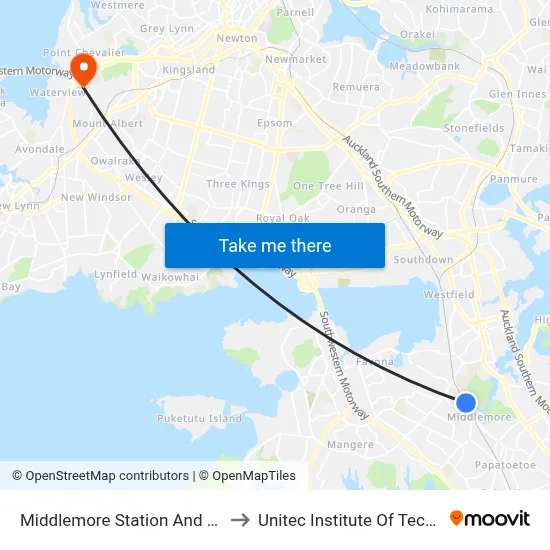 Middlemore Station And Hospital to Unitec Institute Of Technology map
