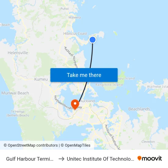 Gulf Harbour Terminal to Unitec Institute Of Technology map