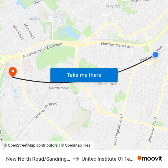 New North Road/Sandringham Road to Unitec Institute Of Technology map