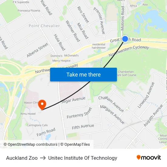 Auckland Zoo to Unitec Institute Of Technology map