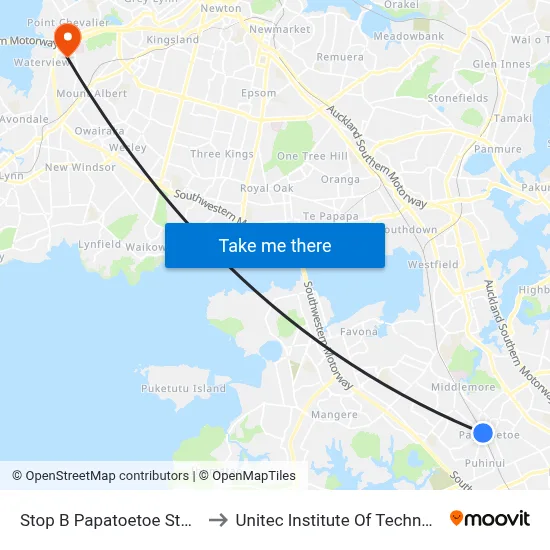 Stop B Papatoetoe Station to Unitec Institute Of Technology map