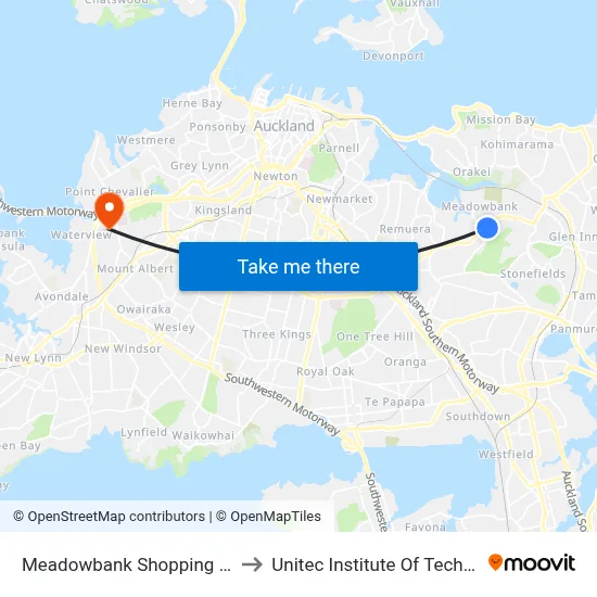 Meadowbank Shopping Centre to Unitec Institute Of Technology map