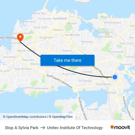 Stop A Sylvia Park to Unitec Institute Of Technology map