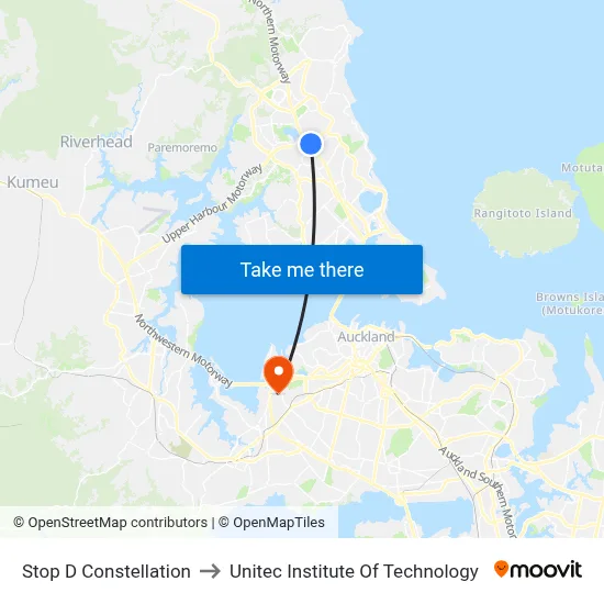 Stop D Constellation to Unitec Institute Of Technology map