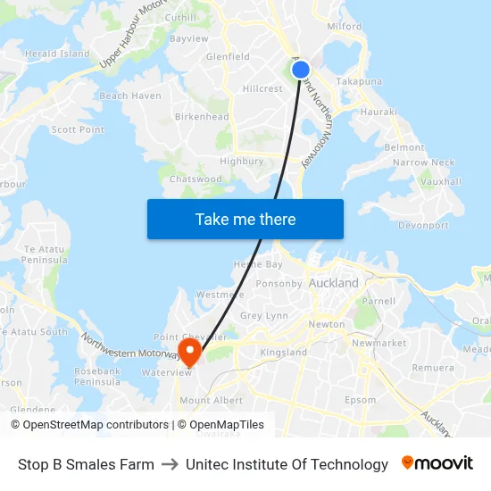 Stop B Smales Farm to Unitec Institute Of Technology map