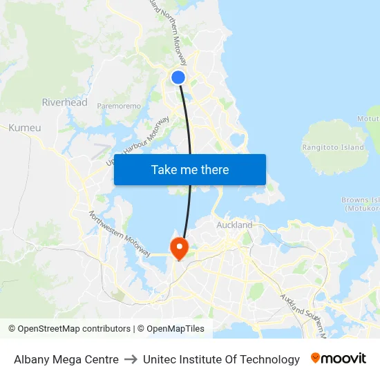 Albany Mega Centre to Unitec Institute Of Technology map