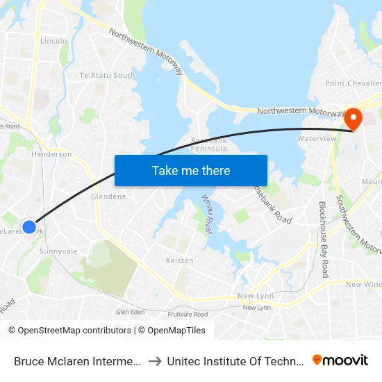Bruce Mclaren Intermediate to Unitec Institute Of Technology map