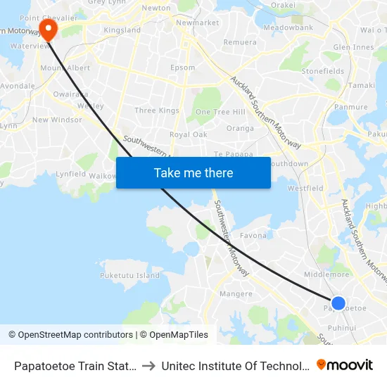 Papatoetoe Train Station to Unitec Institute Of Technology map