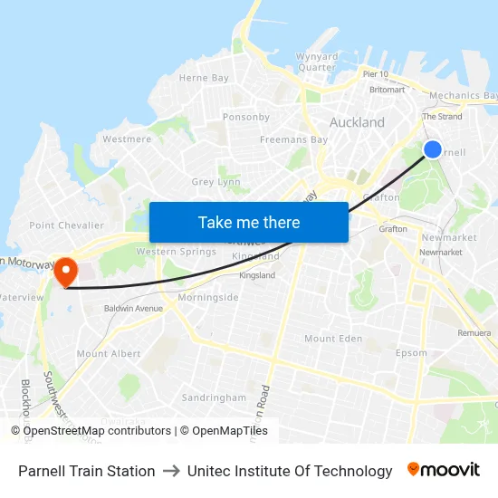 Parnell Train Station to Unitec Institute Of Technology map