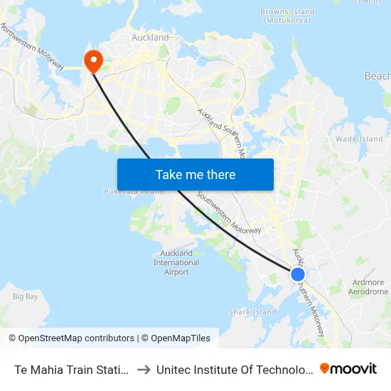 Te Mahia Train Station to Unitec Institute Of Technology map