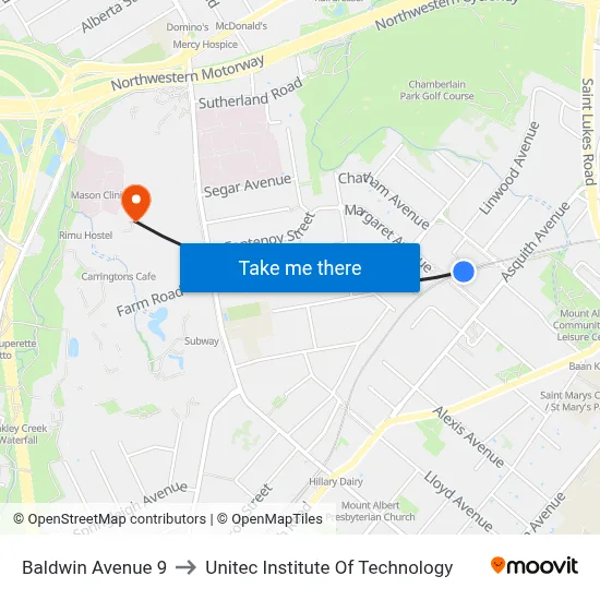 Baldwin Avenue 9 to Unitec Institute Of Technology map
