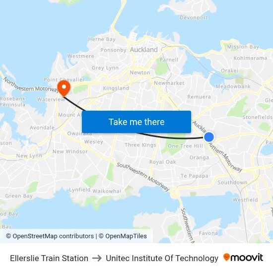 Ellerslie Train Station to Unitec Institute Of Technology map