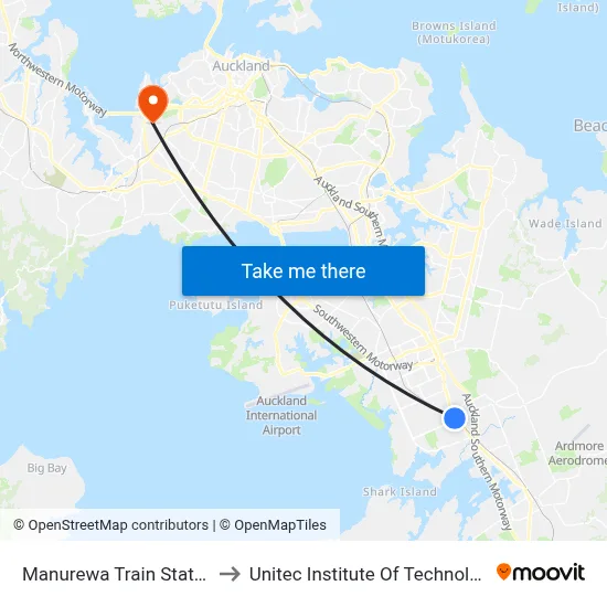 Manurewa Train Station to Unitec Institute Of Technology map