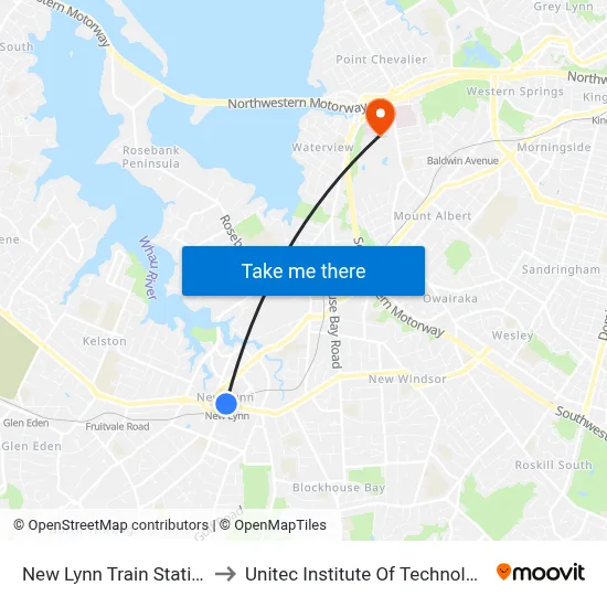 New Lynn Train Station to Unitec Institute Of Technology map