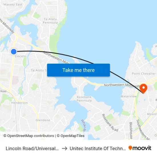 Lincoln Road/Universal Drive to Unitec Institute Of Technology map