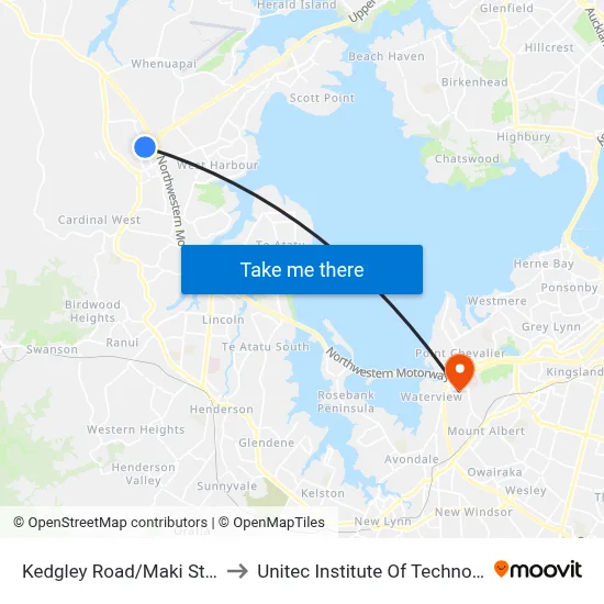 Kedgley Road/Maki Street to Unitec Institute Of Technology map