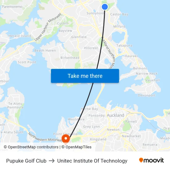 Pupuke Golf Club to Unitec Institute Of Technology map