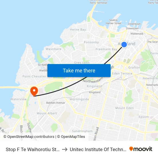 Stop F Te Waihorotiu Station to Unitec Institute Of Technology map