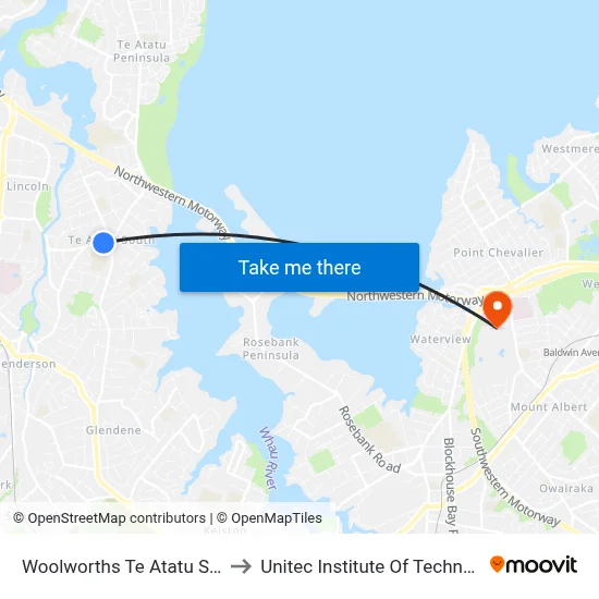 Woolworths Te Atatu South to Unitec Institute Of Technology map