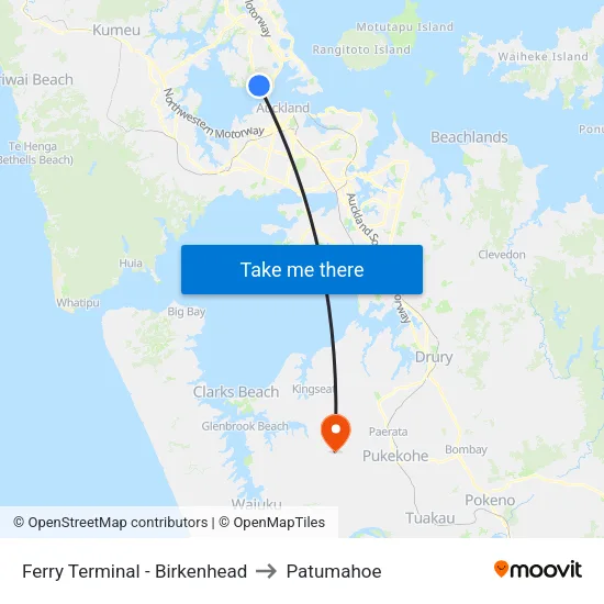 Ferry Terminal - Birkenhead to Patumahoe map