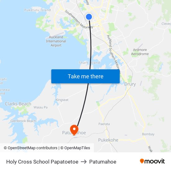 Holy Cross School Papatoetoe to Patumahoe map