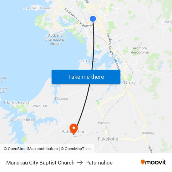 Manukau City Baptist Church to Patumahoe map