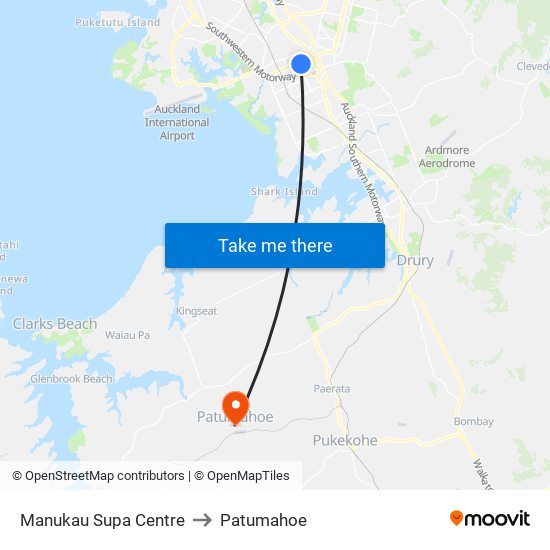 Manukau Supa Centre to Patumahoe map