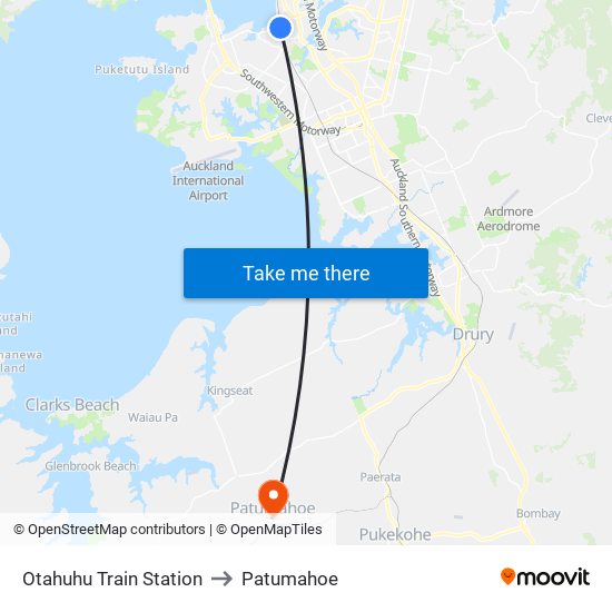 Otahuhu Train Station to Patumahoe map