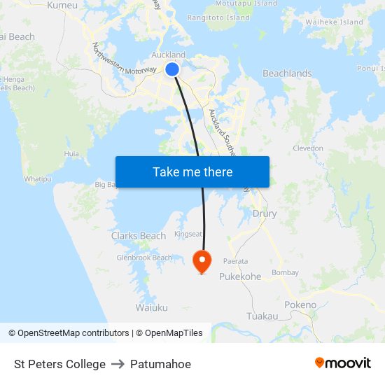 St Peters College to Patumahoe map