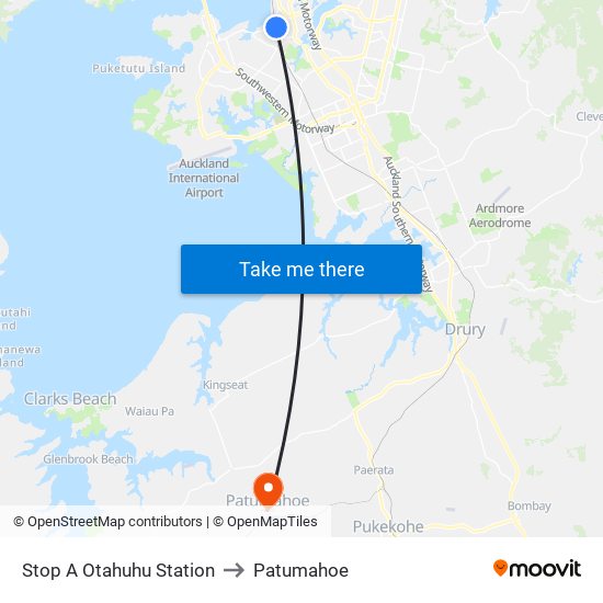 Stop A Otahuhu Station to Patumahoe map