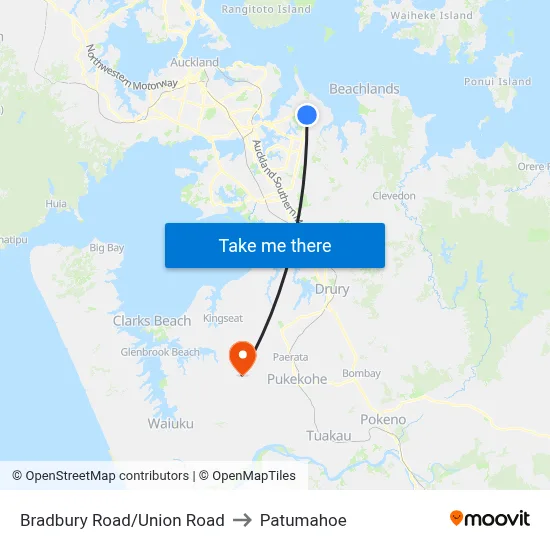 Bradbury Road/Union Road to Patumahoe map