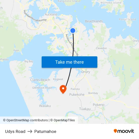 Udys Road to Patumahoe map