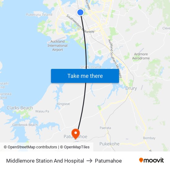Middlemore Station And Hospital to Patumahoe map