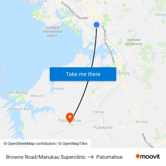Browns Road/Manukau Superclinic to Patumahoe map