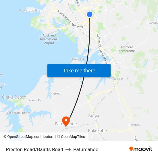 Preston Road/Bairds Road to Patumahoe map