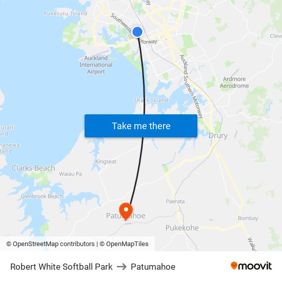 Robert White Softball Park to Patumahoe map