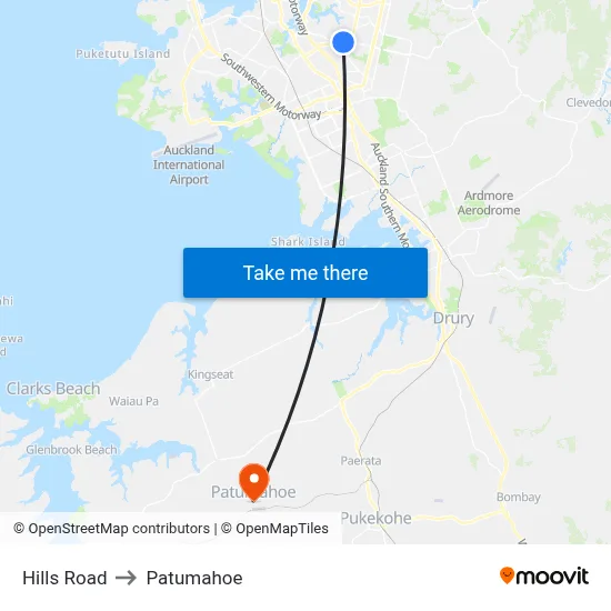 Hills Road to Patumahoe map