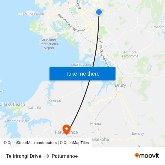 Te Irirangi Drive to Patumahoe map