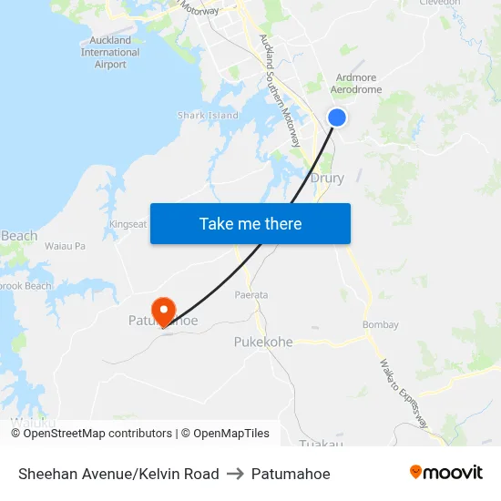 Sheehan Avenue/Kelvin Road to Patumahoe map