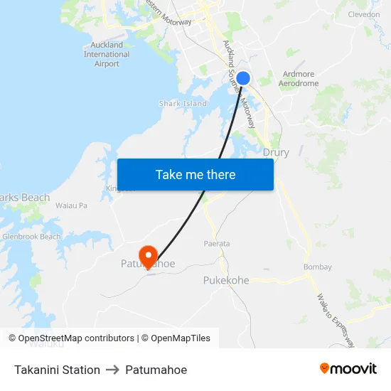 Takanini Station to Patumahoe map