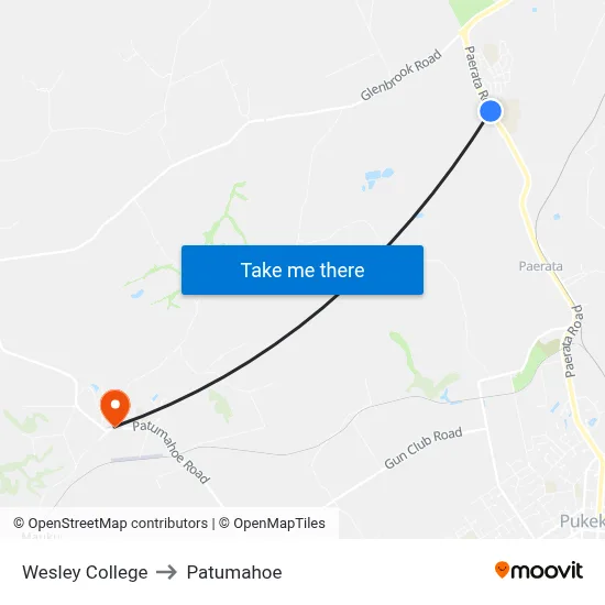 Wesley College to Patumahoe map