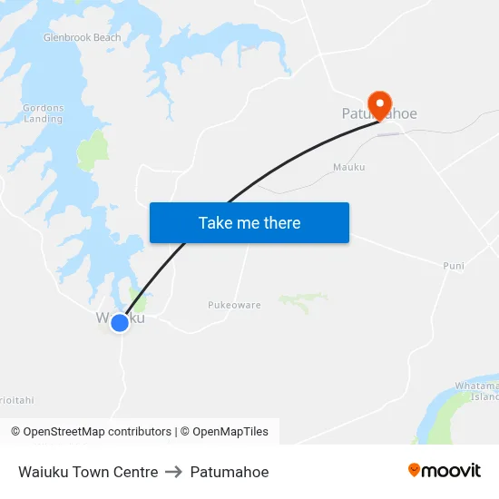 Waiuku Town Centre to Patumahoe map